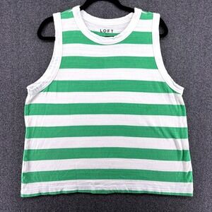 LOFT Women's Striped Cotton Terry Tank Top Green White‎ XL Casual Sleeveless